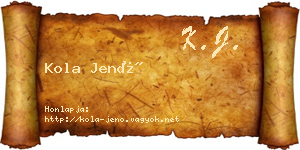 Kola Jenő névjegykártya